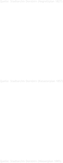 Quelle: Stadtarchiv Dornbirn (Wasserplan 1885)  Quelle: Stadtarchiv Dornbirn (Katasterplan 1857)  Quelle: Stadtarchiv Dornbirn (Negrelliplan 1827)